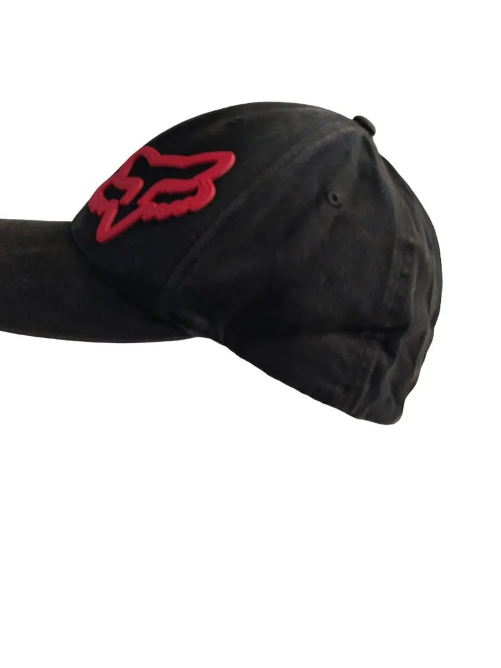 Men's Black & Red Size L-XL Elastic Banded Fox Racing Logo Themed Cap